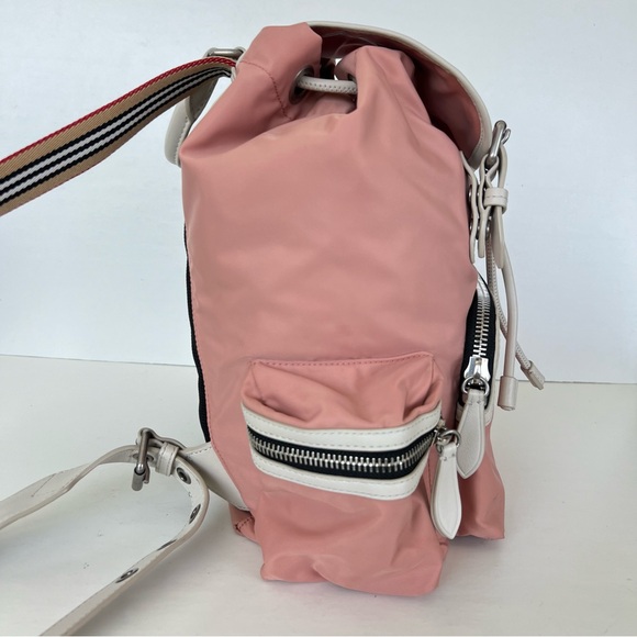 BURBERRY Rucksack Mauve Nylon w Leather Trim Drawstring Side Pockets Backpack - Picture 5 of 16